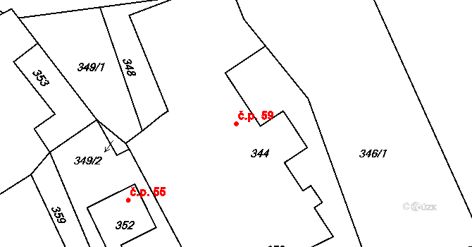 Hynčice 59, Vražné na parcele st. 344 v KÚ Hynčice u Vražného, Katastrální mapa