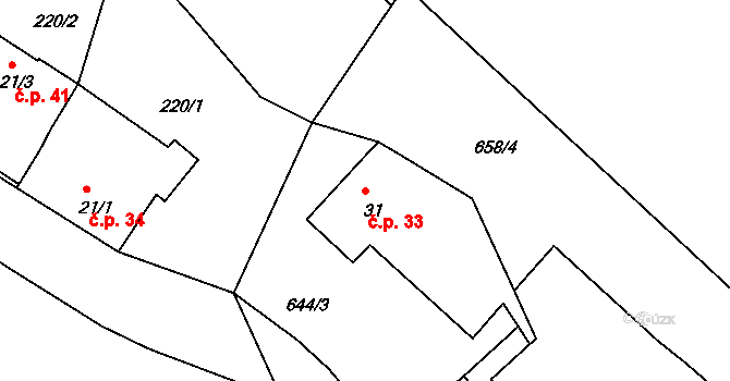 Třebanice 33, Lhenice na parcele st. 31 v KÚ Třebanice, Katastrální mapa