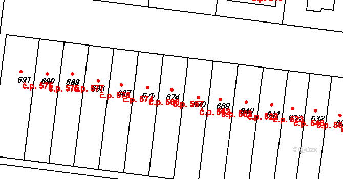 Čechovice 567, Prostějov na parcele st. 674 v KÚ Čechovice u Prostějova, Katastrální mapa
