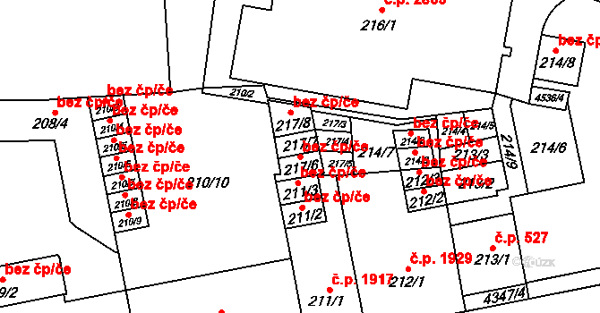 Teplice 88991482 na parcele st. 217/6 v KÚ Teplice, Katastrální mapa