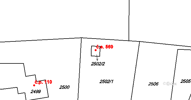 Lutyně 569, Orlová na parcele st. 2502/2 v KÚ Horní Lutyně, Katastrální mapa