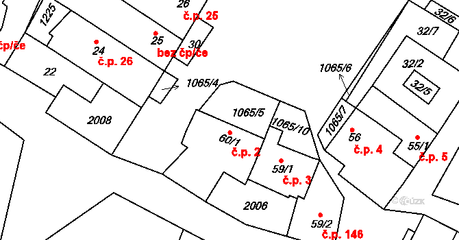 Mírovka 2, Havlíčkův Brod na parcele st. 60/1 v KÚ Mírovka, Katastrální mapa