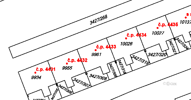 Hodonín 4433 na parcele st. 9961 v KÚ Hodonín, Katastrální mapa