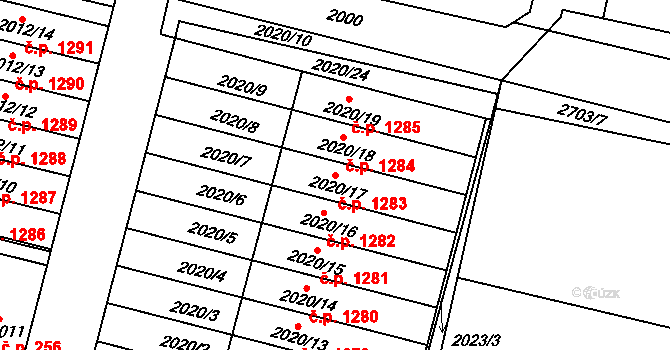 Kostelec nad Orlicí 1283 na parcele st. 2020/17 v KÚ Kostelec nad Orlicí, Katastrální mapa