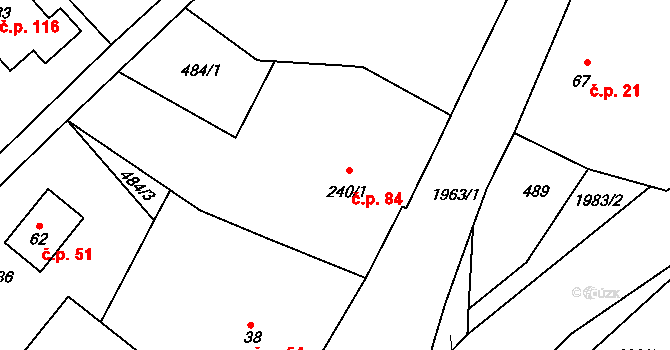 Skuhrov nad Bělou 84 na parcele st. 240/1 v KÚ Skuhrov nad Bělou, Katastrální mapa