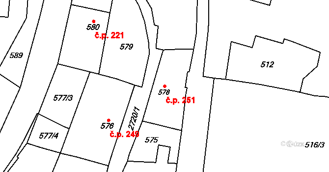 Dobruška 251 na parcele st. 578 v KÚ Dobruška, Katastrální mapa