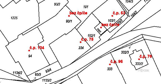 Štěnovice 75 na parcele st. 334 v KÚ Štěnovice, Katastrální mapa