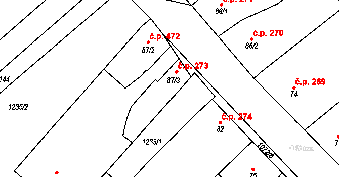 Chlupice 273, Hostěradice na parcele st. 87/3 v KÚ Chlupice, Katastrální mapa