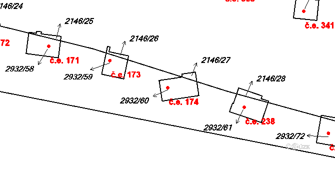Lančov 174 na parcele st. 2932/60 v KÚ Lančov, Katastrální mapa