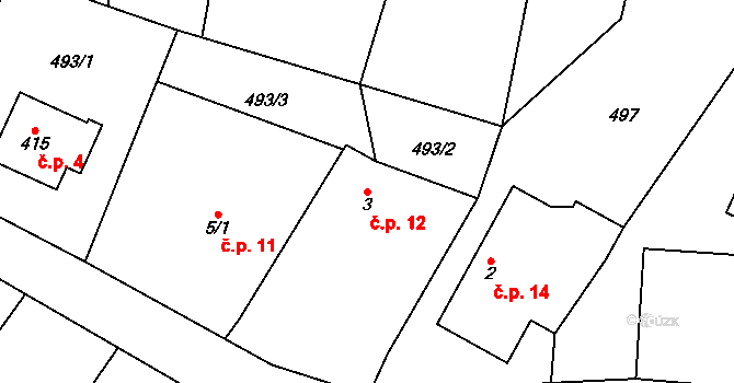 Oslnovice 12 na parcele st. 3 v KÚ Oslnovice, Katastrální mapa