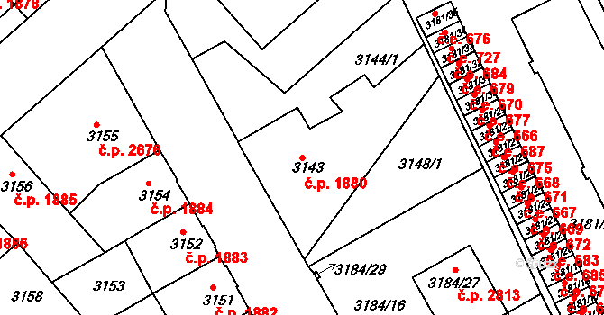Znojmo 1880 na parcele st. 3143 v KÚ Znojmo-město, Katastrální mapa