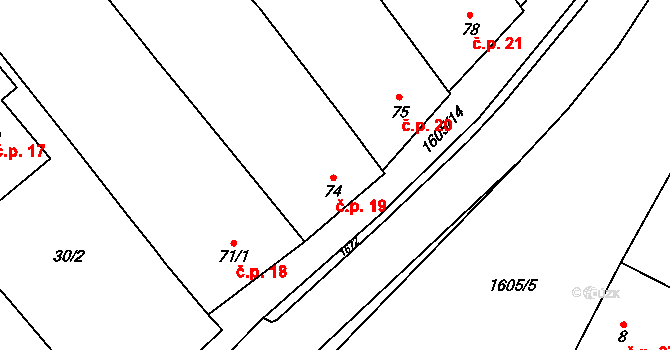 Opatovice 19 na parcele st. 74 v KÚ Opatovice u Hranic, Katastrální mapa