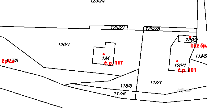 Doubrava 117, Aš na parcele st. 134 v KÚ Doubrava u Aše, Katastrální mapa