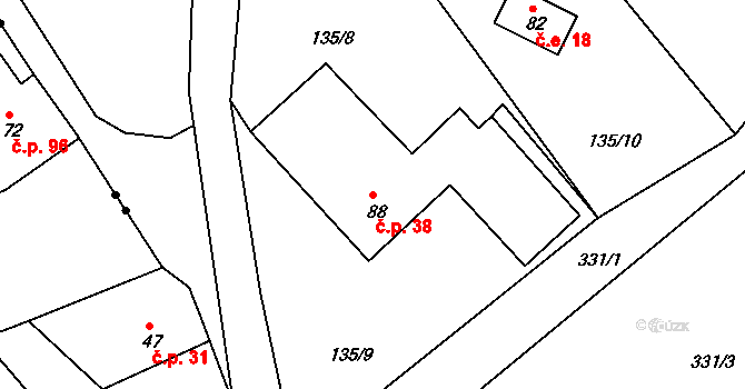 Rájec 38, Černava na parcele st. 88 v KÚ Rájec u Černavy, Katastrální mapa