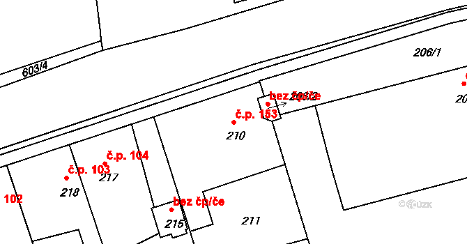 Drahelice 153, Nymburk na parcele st. 210 v KÚ Drahelice, Katastrální mapa