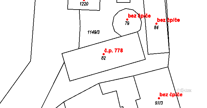 Kořenov 778 na parcele st. 82 v KÚ Polubný, Katastrální mapa