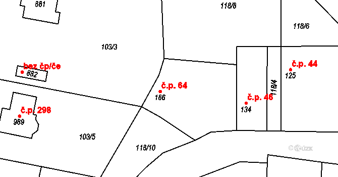 Louňovice 64 na parcele st. 186 v KÚ Louňovice, Katastrální mapa