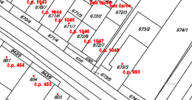 Svatobořice 1048, Svatobořice-Mistřín na parcele st. 672/7 v KÚ Svatobořice, Katastrální mapa