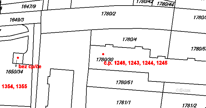 Slavkov u Brna 1243,1244,1245,1246 na parcele st. 1780/30 v KÚ Slavkov u Brna, Katastrální mapa