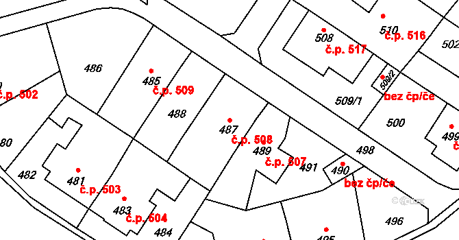 Libušín 508 na parcele st. 487 v KÚ Libušín, Katastrální mapa