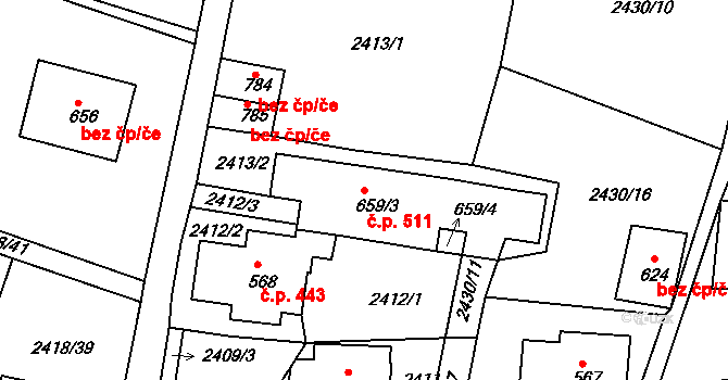 Horní Rokytnice 511, Rokytnice nad Jizerou na parcele st. 659/3 v KÚ Horní Rokytnice nad Jizerou, Katastrální mapa