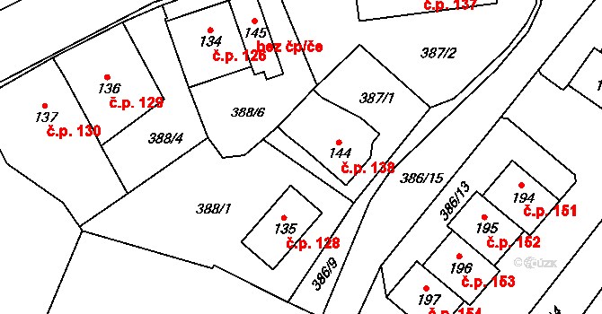 Křenov 138 na parcele st. 144 v KÚ Křenov, Katastrální mapa
