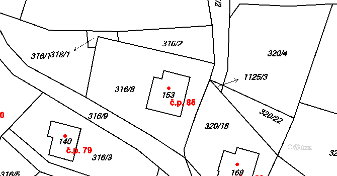 Nedvězí 85, Slaná na parcele st. 153 v KÚ Nedvězí u Semil, Katastrální mapa