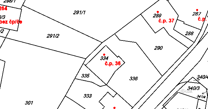 Jilemnice 36 na parcele st. 334 v KÚ Jilemnice, Katastrální mapa