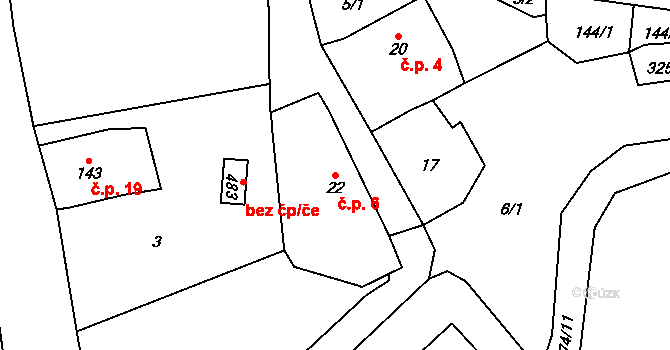 Děčín XXVII-Březiny 6, Děčín na parcele st. 22 v KÚ Březiny u Děčína, Katastrální mapa