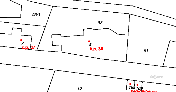 Řetůvka 36 na parcele st. 8 v KÚ Řetůvka, Katastrální mapa