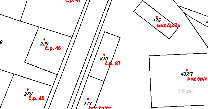 Brtnice 87, Velké Popovice na parcele st. 810 v KÚ Velké Popovice, Katastrální mapa