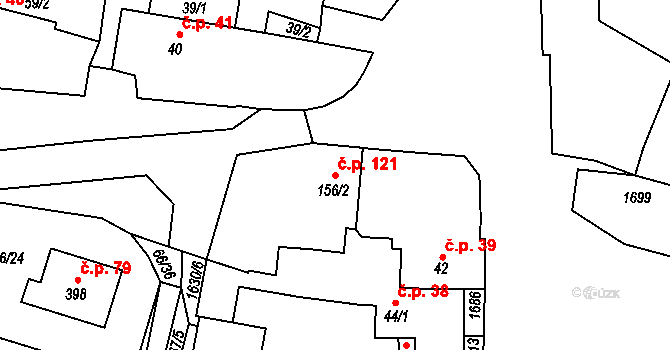 Lnáře 121 na parcele st. 156/2 v KÚ Lnáře, Katastrální mapa