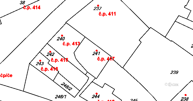 Mostkovice 417 na parcele st. 241 v KÚ Stichovice, Katastrální mapa