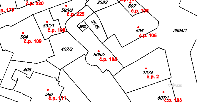 Chrudim II 104, Chrudim na parcele st. 595/2 v KÚ Chrudim, Katastrální mapa