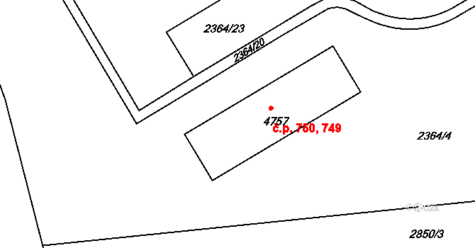 Chrudim II 749,750, Chrudim na parcele st. 4757 v KÚ Chrudim, Katastrální mapa