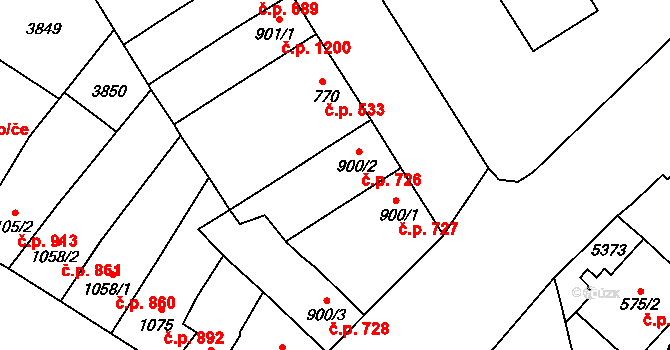 Břeclav 726 na parcele st. 900/2 v KÚ Břeclav, Katastrální mapa