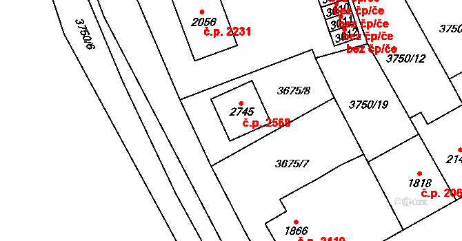 Břeclav 2568 na parcele st. 2745 v KÚ Břeclav, Katastrální mapa