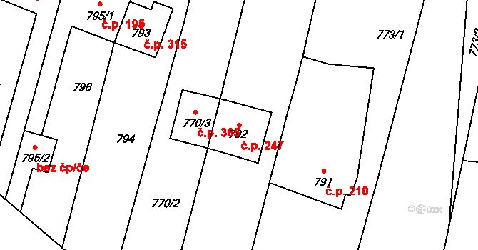 Lipůvka 247 na parcele st. 792 v KÚ Lipůvka, Katastrální mapa