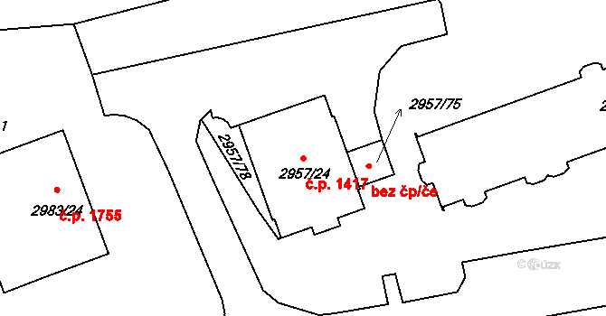 Pelhřimov 1417 na parcele st. 2957/24 v KÚ Pelhřimov, Katastrální mapa