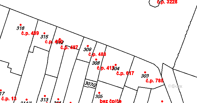 Teplice 417 na parcele st. 308 v KÚ Teplice, Katastrální mapa