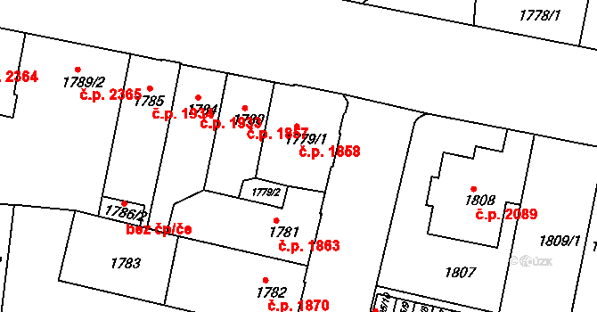 Teplice 1858 na parcele st. 1779/1 v KÚ Teplice, Katastrální mapa