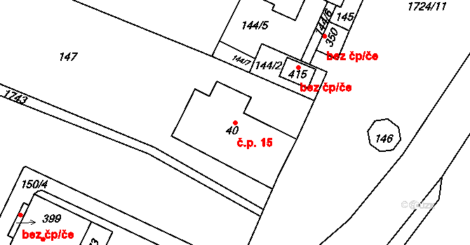 Kocléřov 15, Vítězná na parcele st. 40 v KÚ Kocléřov, Katastrální mapa