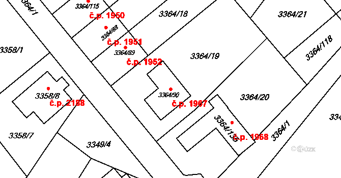 Místek 1967, Frýdek-Místek na parcele st. 3364/90 v KÚ Místek, Katastrální mapa