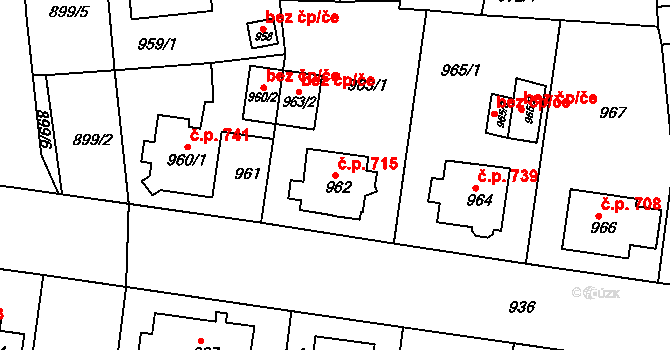 Sokolov 715 na parcele st. 962 v KÚ Sokolov, Katastrální mapa
