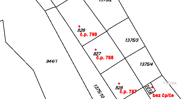 Bublava 788 na parcele st. 827 v KÚ Bublava, Katastrální mapa