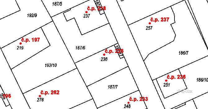 Praskolesy 226 na parcele st. 238 v KÚ Praskolesy, Katastrální mapa
