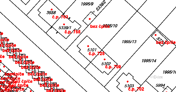 Kolín IV 725, Kolín na parcele st. 5101 v KÚ Kolín, Katastrální mapa