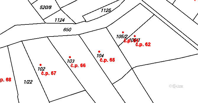 Struhy 65, Čachovice na parcele st. 104 v KÚ Struhy, Katastrální mapa