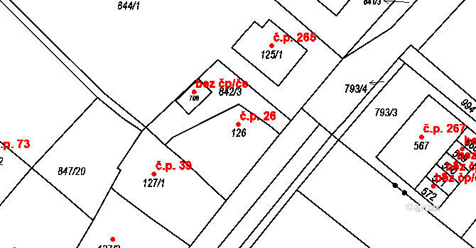 Daliměřice 26, Turnov na parcele st. 126 v KÚ Daliměřice, Katastrální mapa