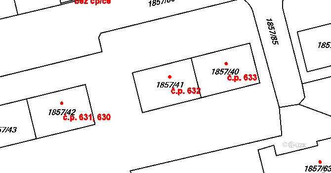 Kamýk 632,633, Praha na parcele st. 1857/40 v KÚ Kamýk, Katastrální mapa